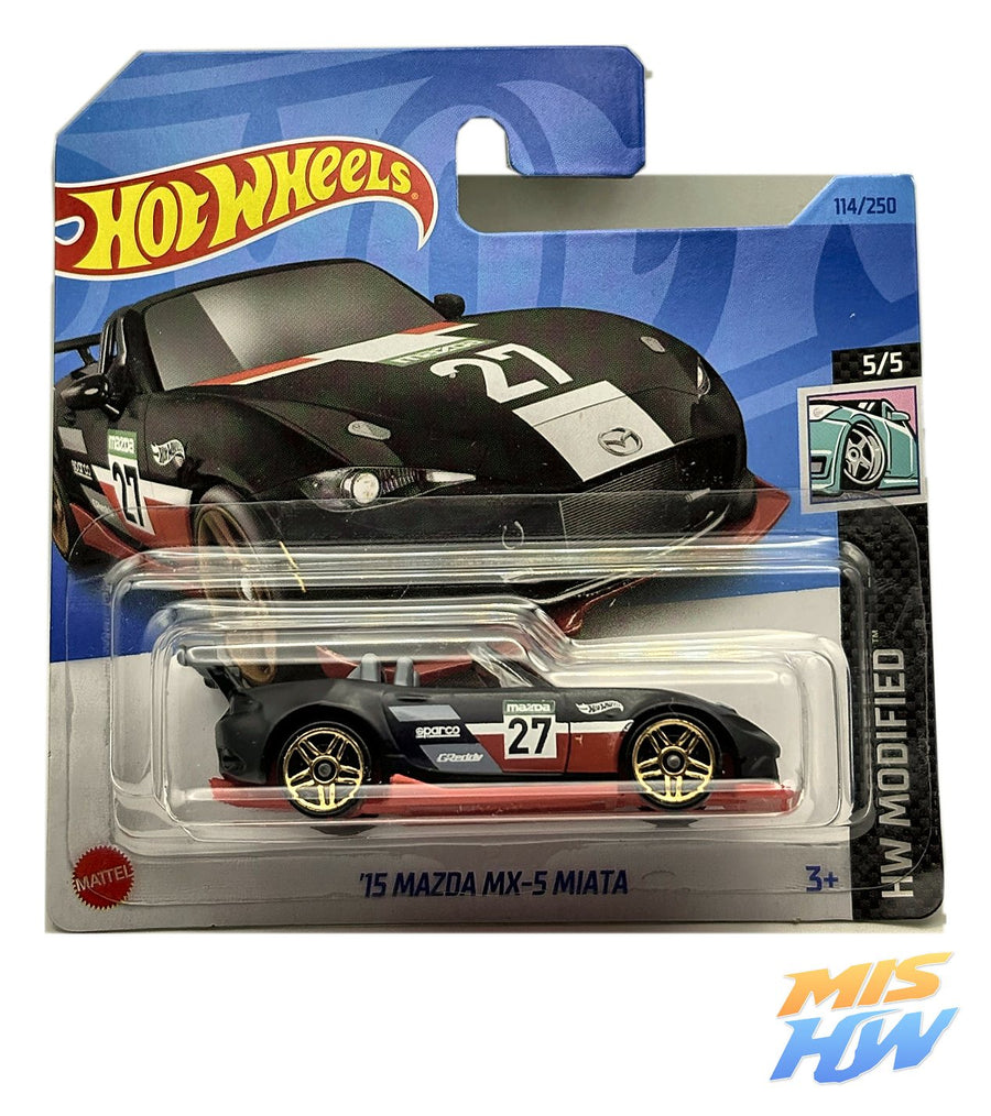 Hot Wheels '15 Mazda MX-5 Miata (Negro), en carta original
