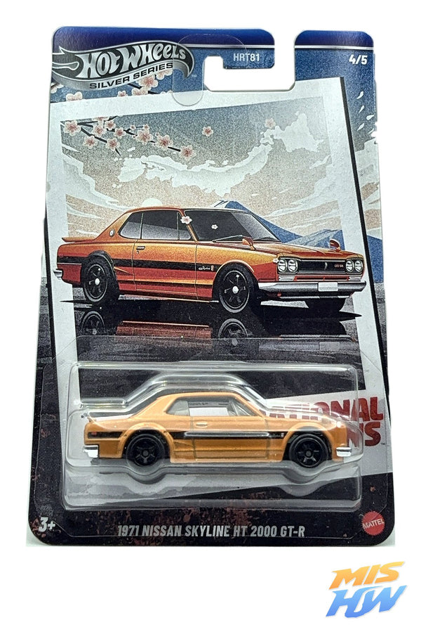 Hot Wheels 1971 Nissan Skyline HT 2000 GT-R Silver Series, en carta original